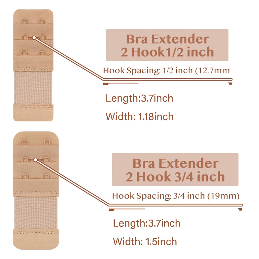 SAMGU Women's Bra Extenders 2 Hook / 3 Hook / 4 Hook / 5 Hook / 6 Hook, Soft Stretchy Back Bra Extension Strap