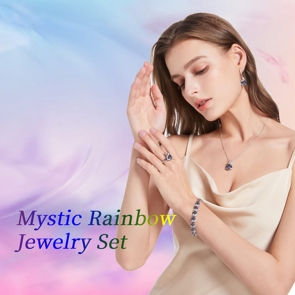 GZWHD Jewelry Set for Women Water Drop Cubic Zirconia Artificial Crystal Earrings Pendant Necklace Open Ring Tennis Bracelet Wedding Anniversary Birthday Engagement Gift for Bridesmaid Wife Girlfriend Friend