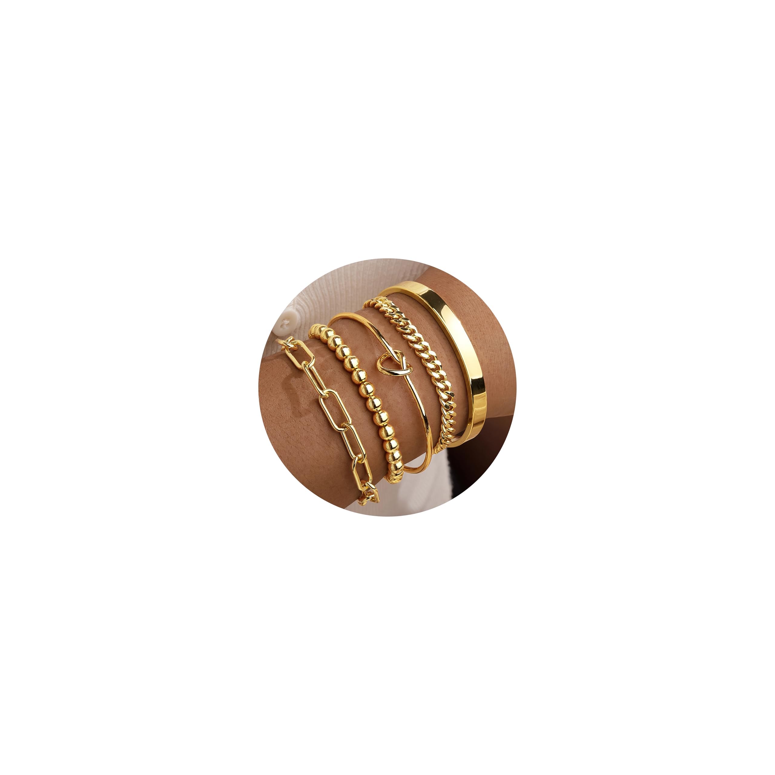 Gold Bracelets for Women Non Tarnish, 14K Gold Plated Chunky Cuff Bracelet Gold Bangles Bracelet for Women Trendy Tie Knot Cuban Rope Paperclip Beaded Bracelet Stack Jewelry Gifts