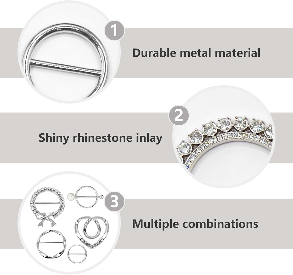 5 Pcs Scarf Ring and Slides T Shirt Tie Clips for Women Clothing Tops Side Waist Tightener Cincher Knot Holder