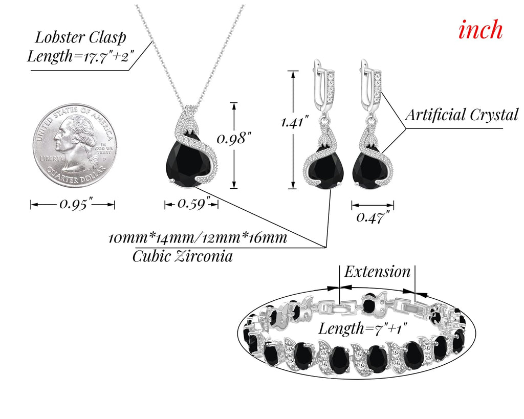 GZWHD Jewelry Set for Women Water Drop Cubic Zirconia Artificial Crystal Earrings Pendant Necklace Open Ring Tennis Bracelet Wedding Anniversary Birthday Engagement Gift for Bridesmaid Wife Girlfriend Friend