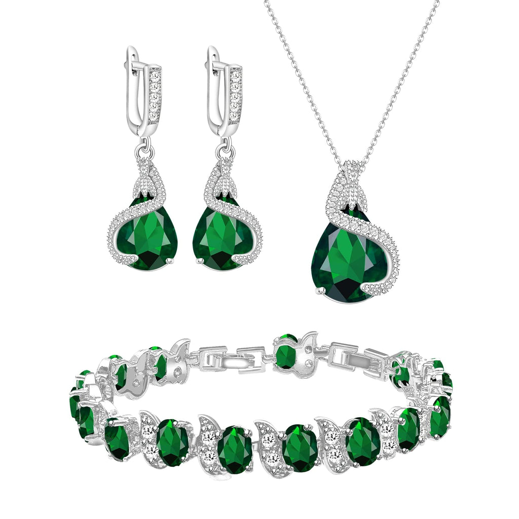 GZWHD Jewelry Set for Women Water Drop Cubic Zirconia Artificial Crystal Earrings Pendant Necklace Open Ring Tennis Bracelet Wedding Anniversary Birthday Engagement Gift for Bridesmaid Wife Girlfriend Friend