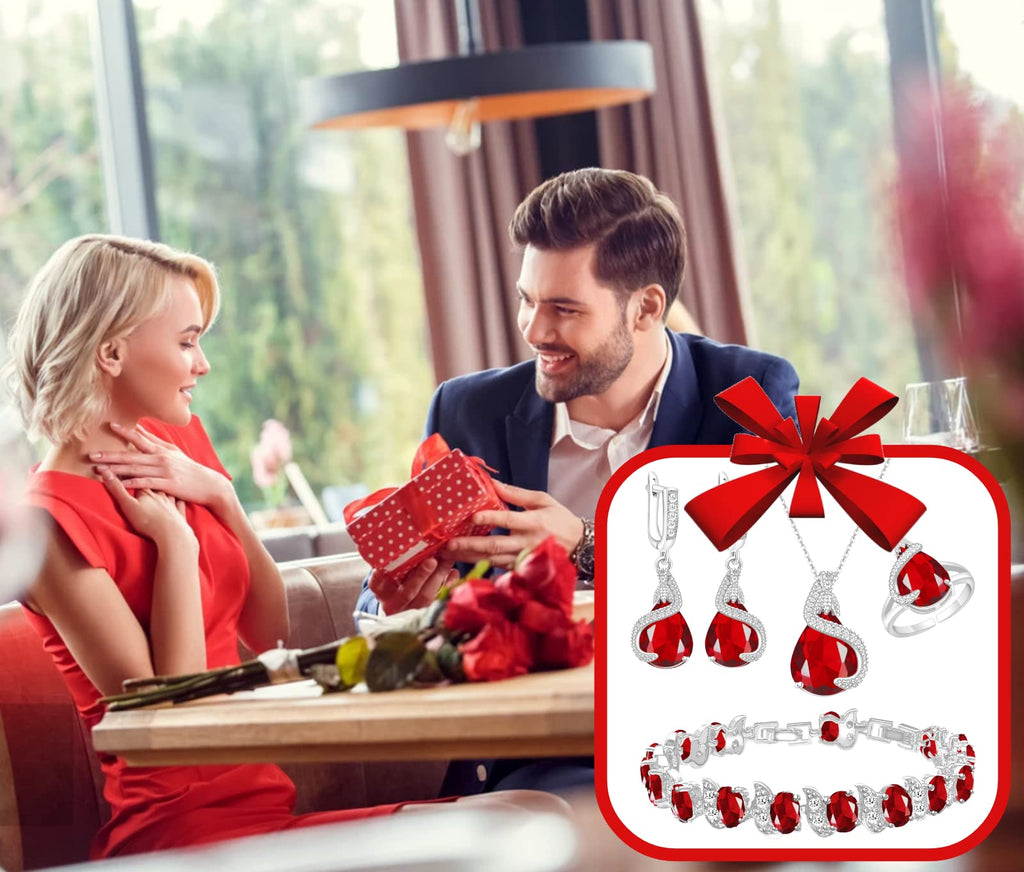 GZWHD Jewelry Set for Women Water Drop Cubic Zirconia Artificial Crystal Earrings Pendant Necklace Open Ring Tennis Bracelet Wedding Anniversary Birthday Engagement Gift for Bridesmaid Wife Girlfriend Friend