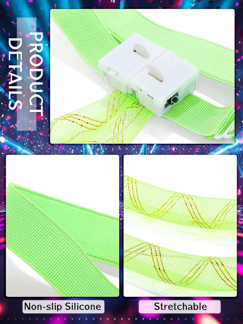 Rave Outfit Leg Wraps Light Up Elastic Leggings Plus Size Neon Garter EDC Concert Coachella Accessories for Women (Green)