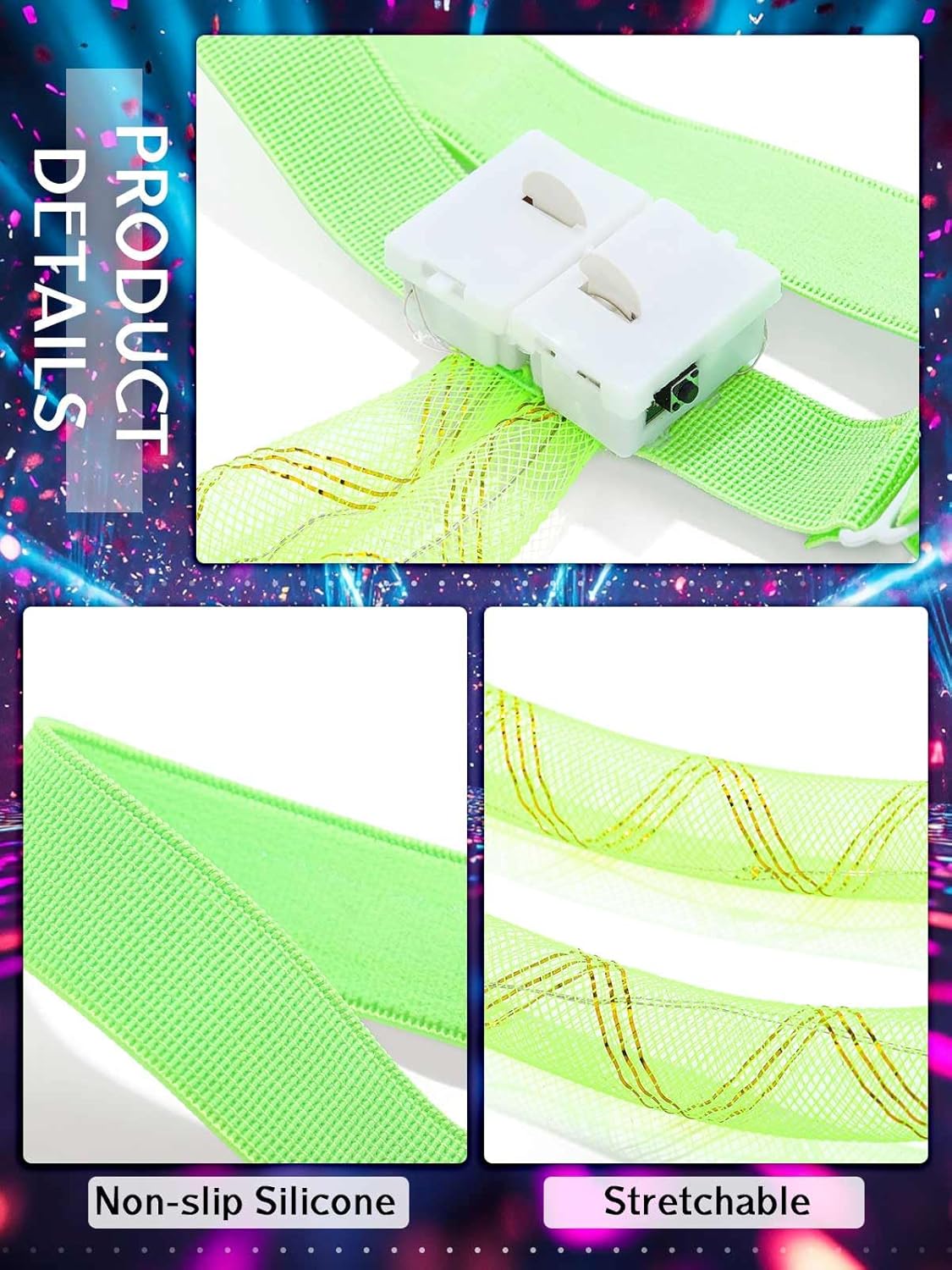 Rave Outfit Leg Wraps Light Up Elastic Leggings Plus Size Neon Garter EDC Concert Coachella Accessories for Women (Green)