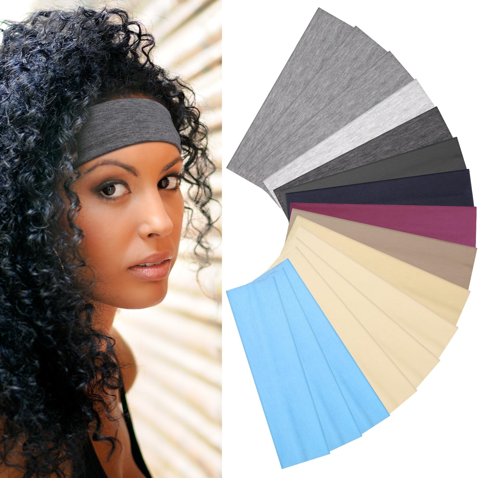 Headbands for Women – 16Pcs Cotton Cloth Headbands for Women's Hair Accessories, Non-Slip Sports Headband Bands & Hair Ties, Soft Fabric for Yoga, Running, Workout