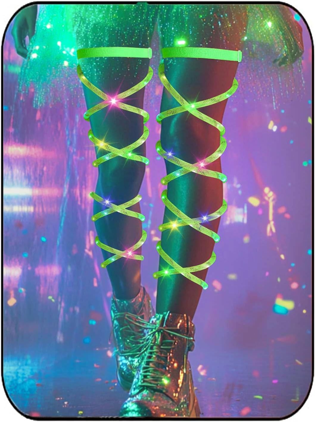 Rave Outfit Leg Wraps Light Up Elastic Leggings Plus Size Neon Garter EDC Concert Coachella Accessories for Women (Green)