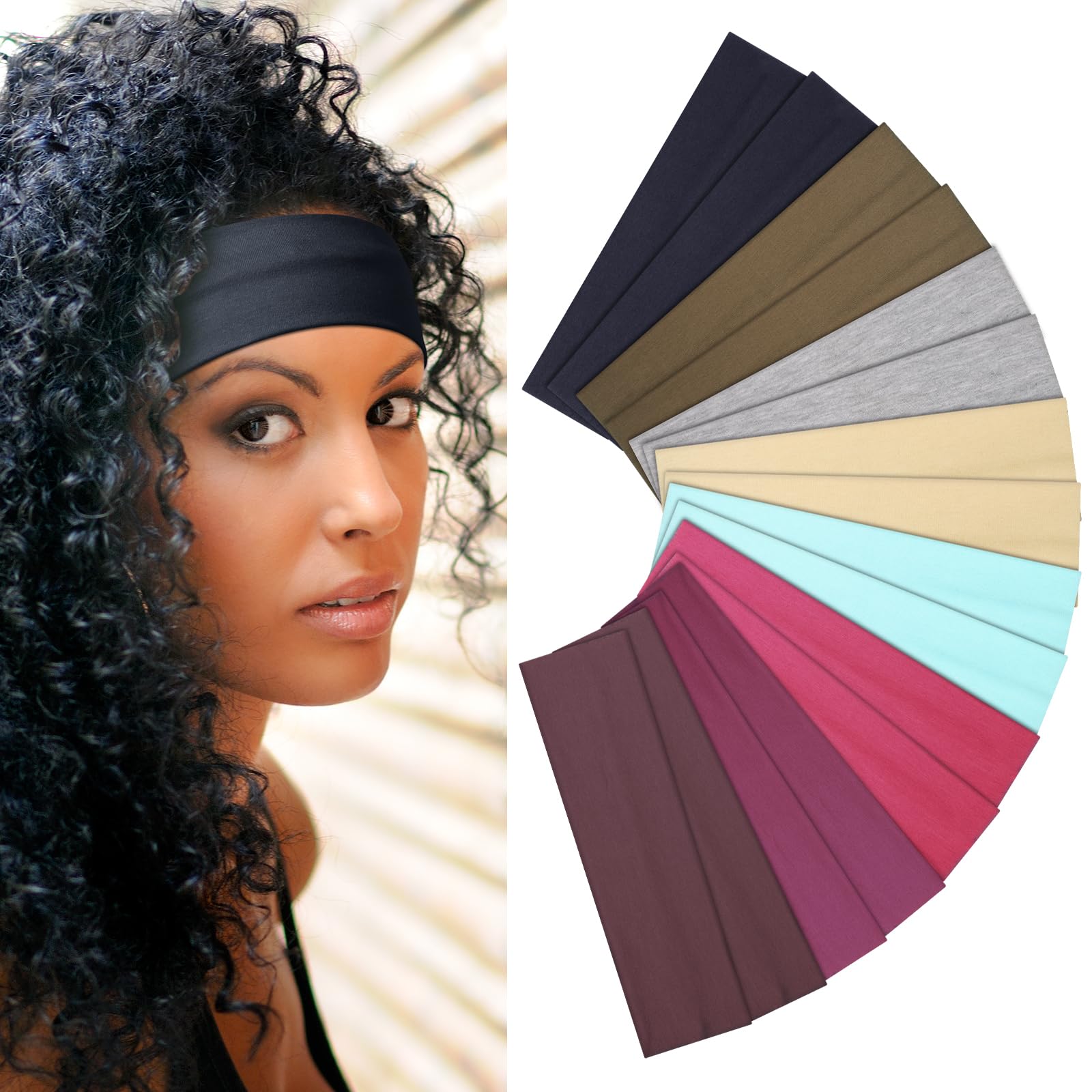Headbands for Women – 16Pcs Cotton Cloth Headbands for Women's Hair Accessories, Non-Slip Sports Headband Bands & Hair Ties, Soft Fabric for Yoga, Running, Workout