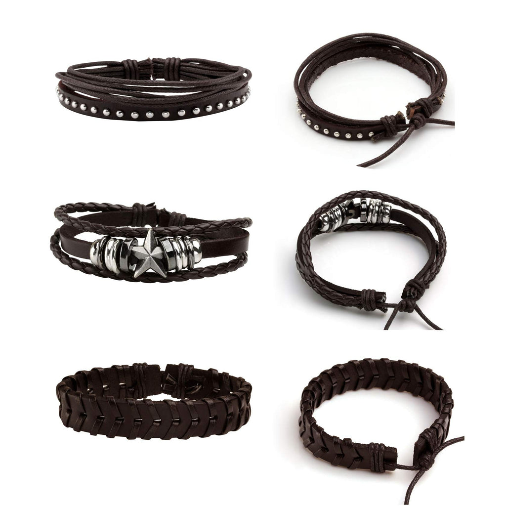 MILAKOO 6Pcs Punk Leather Bracelets for Women Men Braided PU Wristband Skull Skeleton Accessories