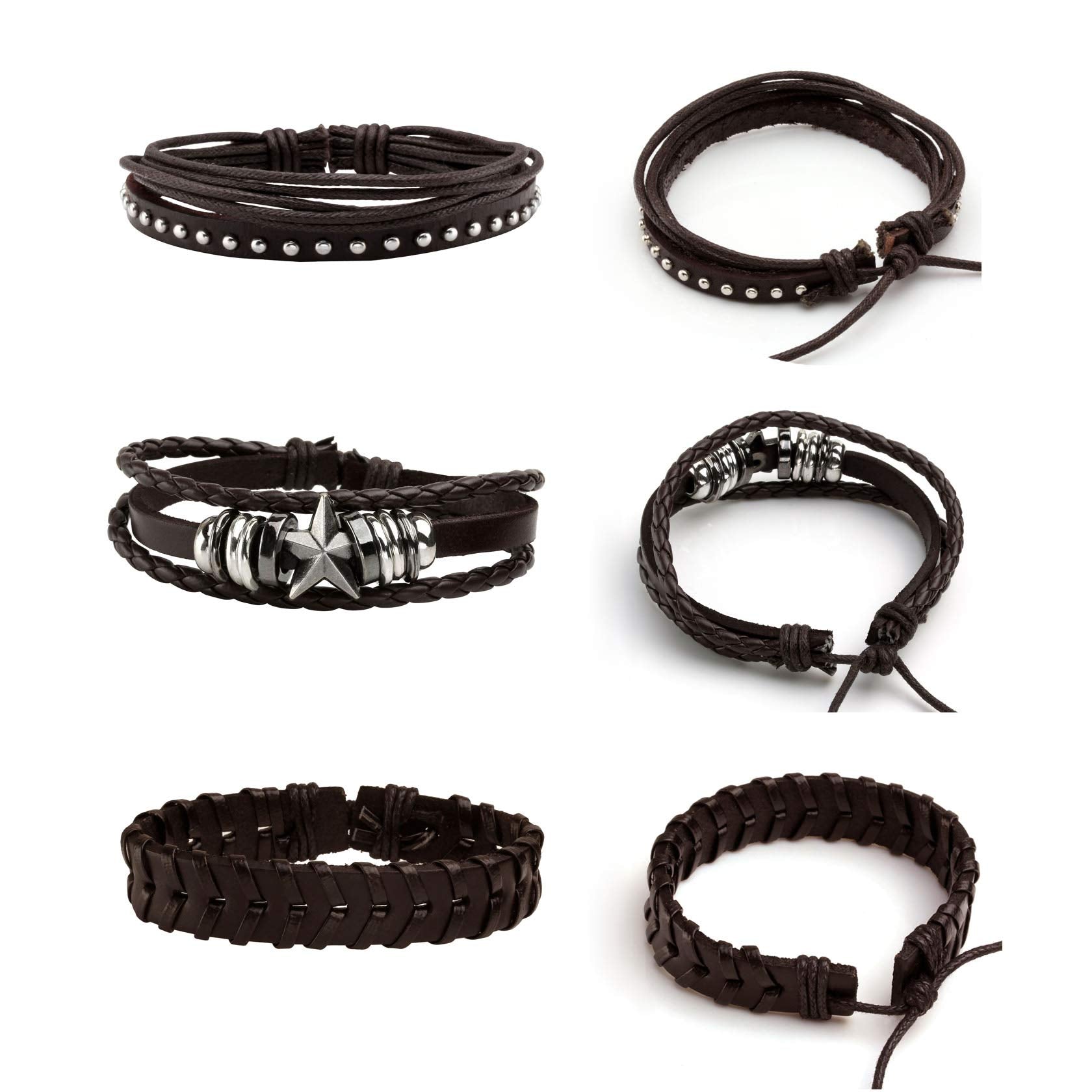 MILAKOO 6Pcs Punk Leather Bracelets for Women Men Braided PU Wristband Skull Skeleton Accessories