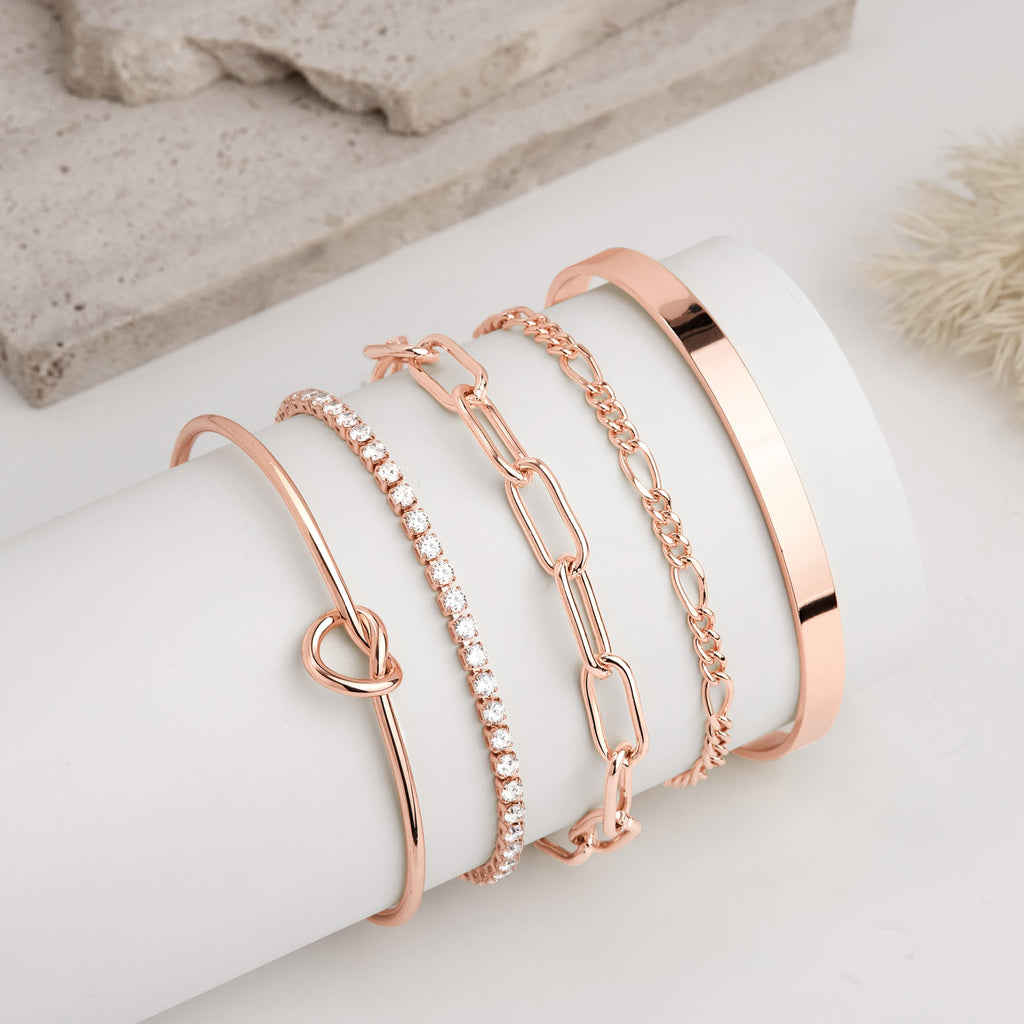 Gold Bracelets for Women Non Tarnish, 14K Gold Plated Chunky Cuff Bracelet Gold Bangles Bracelet for Women Trendy Tie Knot Cuban Rope Paperclip Beaded Bracelet Stack Jewelry Gifts