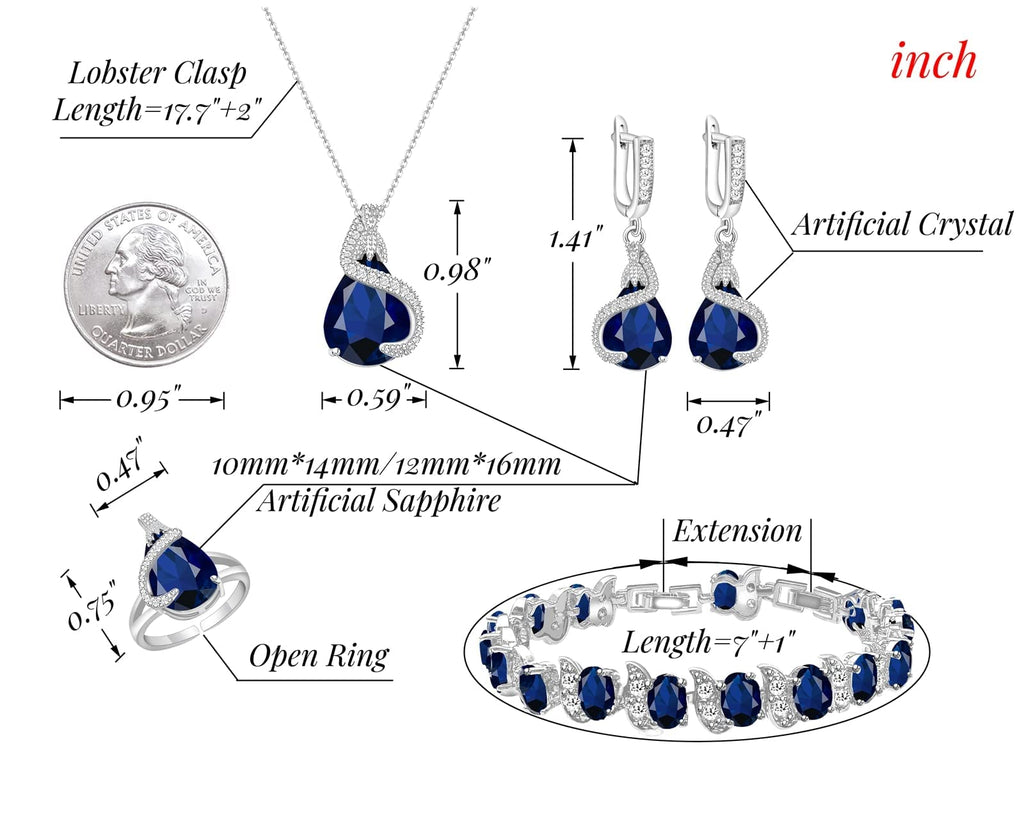 GZWHD Jewelry Set for Women Water Drop Cubic Zirconia Artificial Crystal Earrings Pendant Necklace Open Ring Tennis Bracelet Wedding Anniversary Birthday Engagement Gift for Bridesmaid Wife Girlfriend Friend