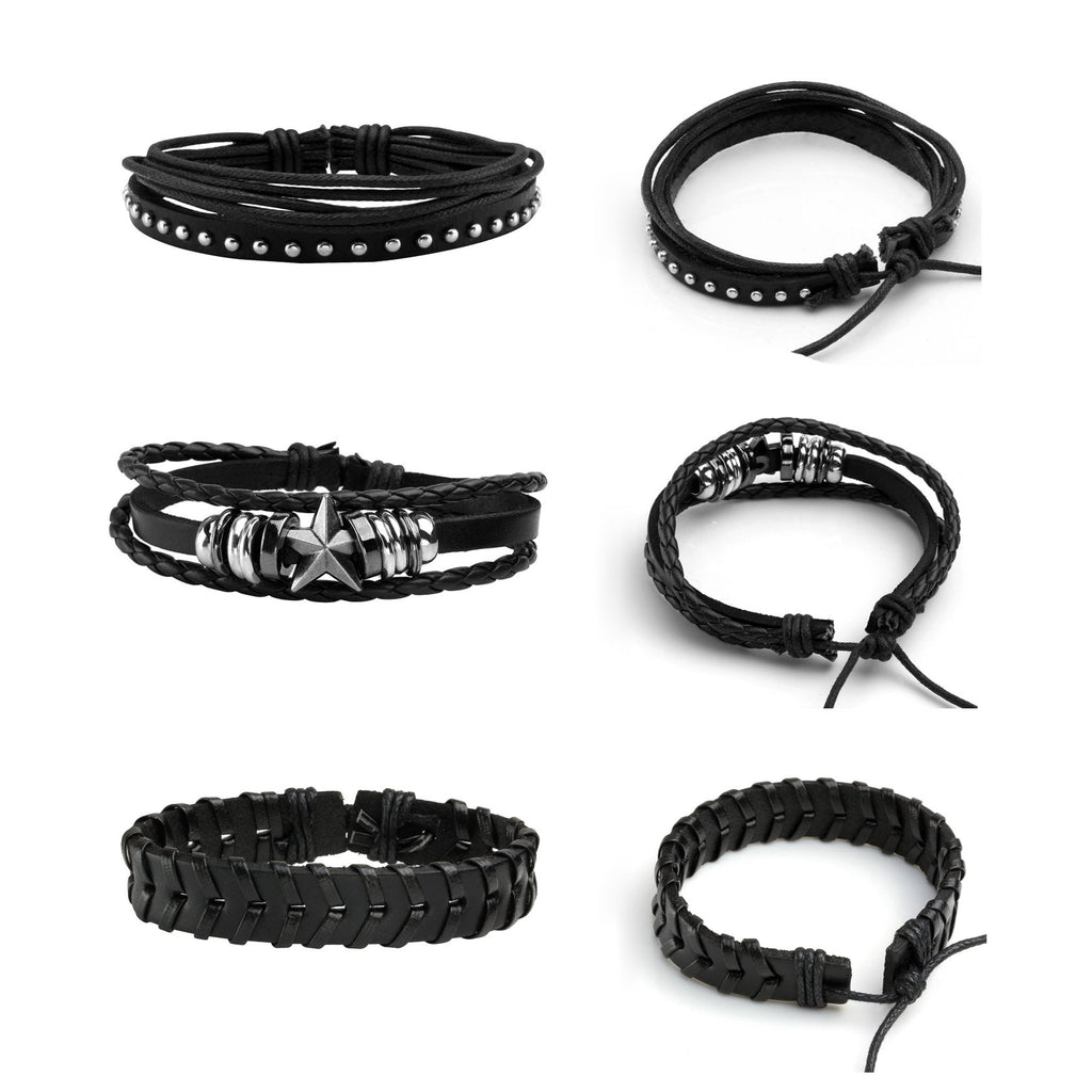 MILAKOO 6Pcs Punk Leather Bracelets for Women Men Braided PU Wristband Skull Skeleton Accessories