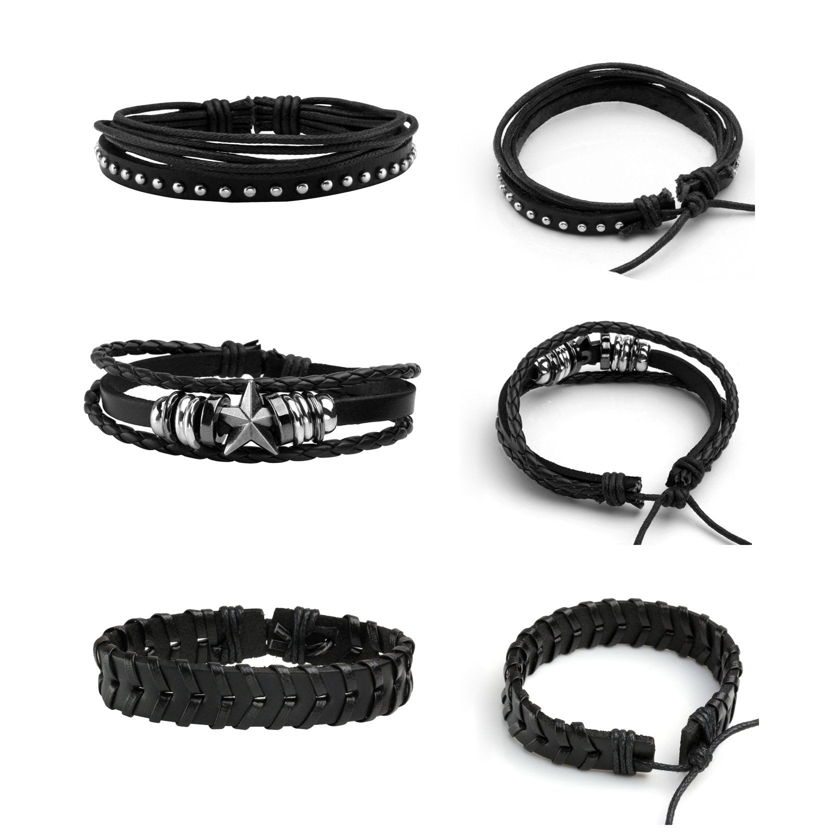 MILAKOO 6Pcs Punk Leather Bracelets for Women Men Braided PU Wristband Skull Skeleton Accessories