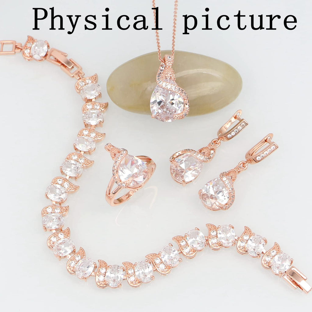 GZWHD Jewelry Set for Women Water Drop Cubic Zirconia Artificial Crystal Earrings Pendant Necklace Open Ring Tennis Bracelet Wedding Anniversary Birthday Engagement Gift for Bridesmaid Wife Girlfriend Friend