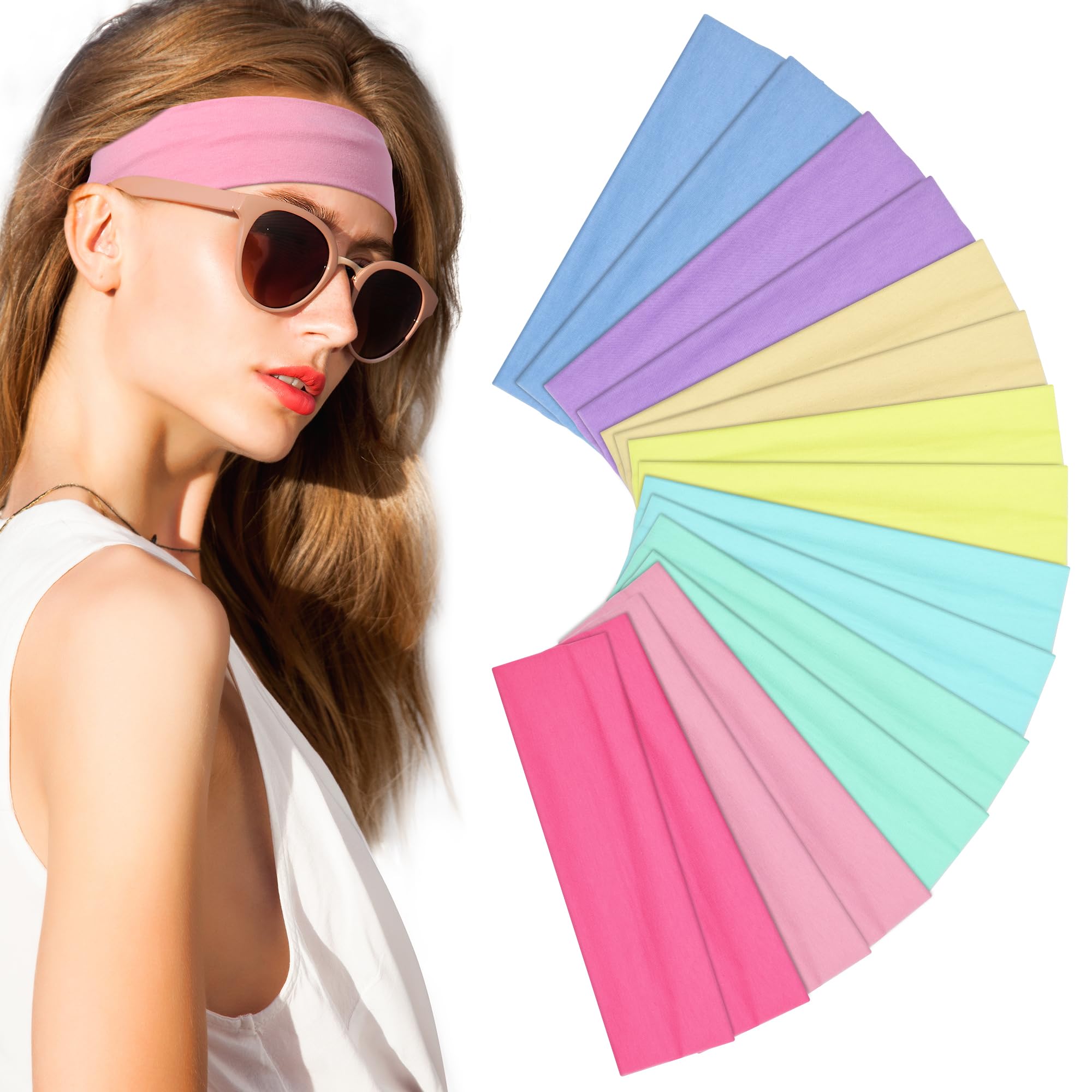 Headbands for Women – 16Pcs Cotton Cloth Headbands for Women's Hair Accessories, Non-Slip Sports Headband Bands & Hair Ties, Soft Fabric for Yoga, Running, Workout