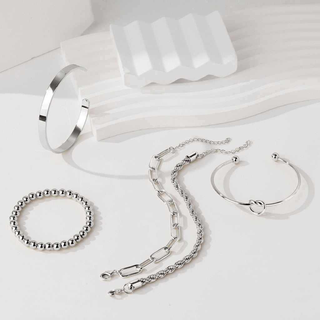 Gold Bracelets for Women Non Tarnish, 14K Gold Plated Chunky Cuff Bracelet Gold Bangles Bracelet for Women Trendy Tie Knot Cuban Rope Paperclip Beaded Bracelet Stack Jewelry Gifts