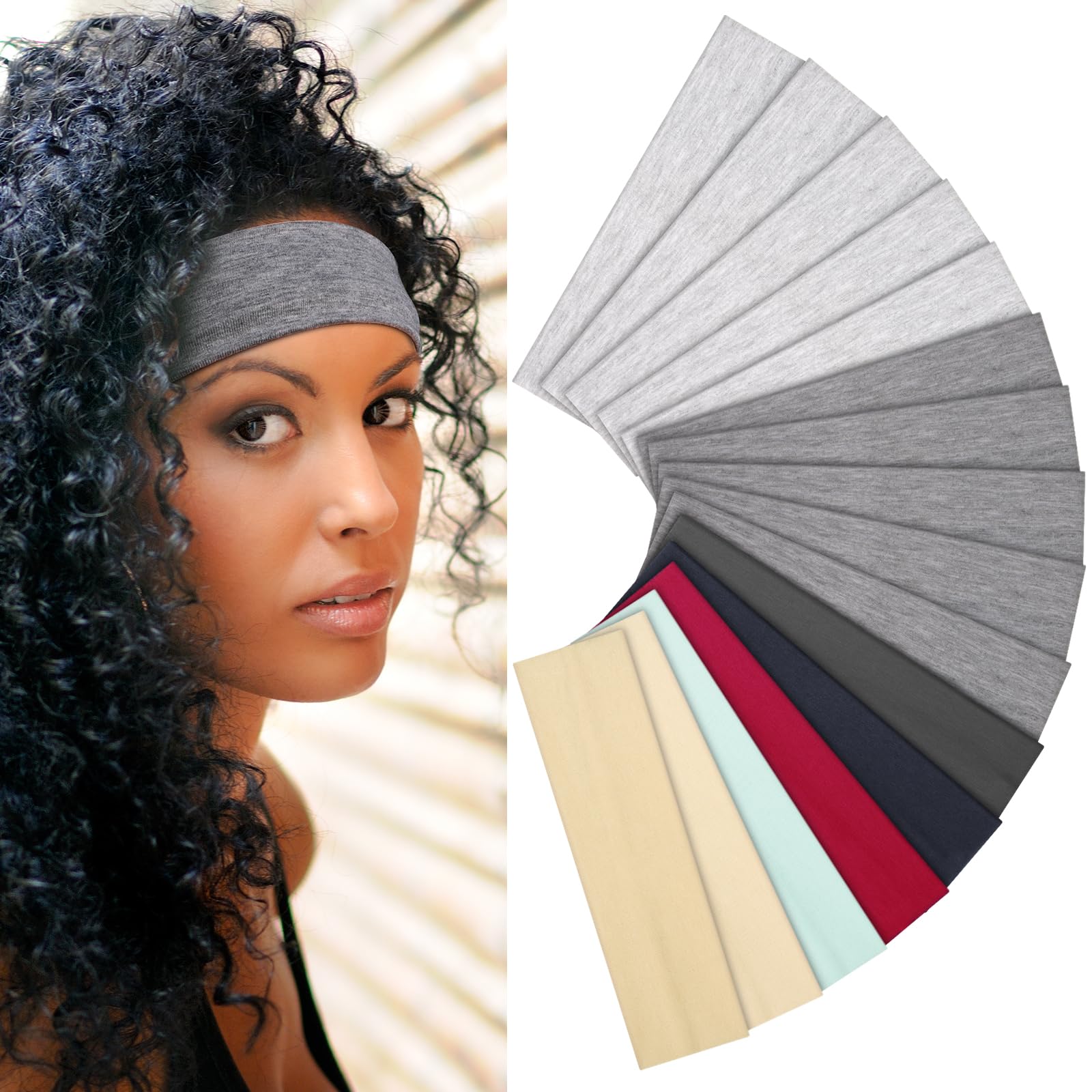 Headbands for Women – 16Pcs Cotton Cloth Headbands for Women's Hair Accessories, Non-Slip Sports Headband Bands & Hair Ties, Soft Fabric for Yoga, Running, Workout