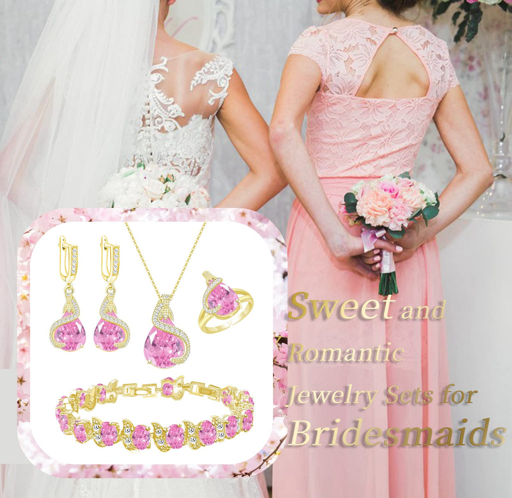 GZWHD Jewelry Set for Women Water Drop Cubic Zirconia Artificial Crystal Earrings Pendant Necklace Open Ring Tennis Bracelet Wedding Anniversary Birthday Engagement Gift for Bridesmaid Wife Girlfriend Friend