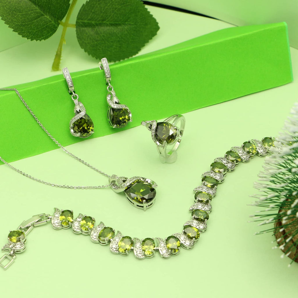 GZWHD Jewelry Set for Women Water Drop Cubic Zirconia Artificial Crystal Earrings Pendant Necklace Open Ring Tennis Bracelet Wedding Anniversary Birthday Engagement Gift for Bridesmaid Wife Girlfriend Friend