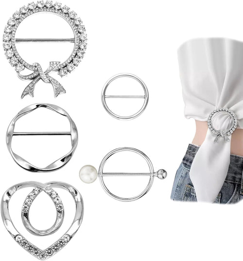 5 Pcs Scarf Ring and Slides T Shirt Tie Clips for Women Clothing Tops Side Waist Tightener Cincher Knot Holder