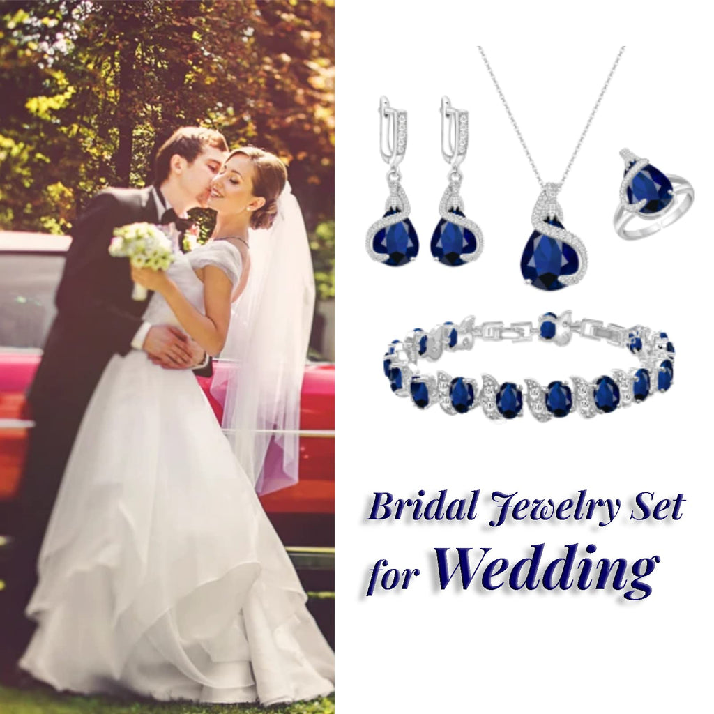 GZWHD Jewelry Set for Women Water Drop Cubic Zirconia Artificial Crystal Earrings Pendant Necklace Open Ring Tennis Bracelet Wedding Anniversary Birthday Engagement Gift for Bridesmaid Wife Girlfriend Friend