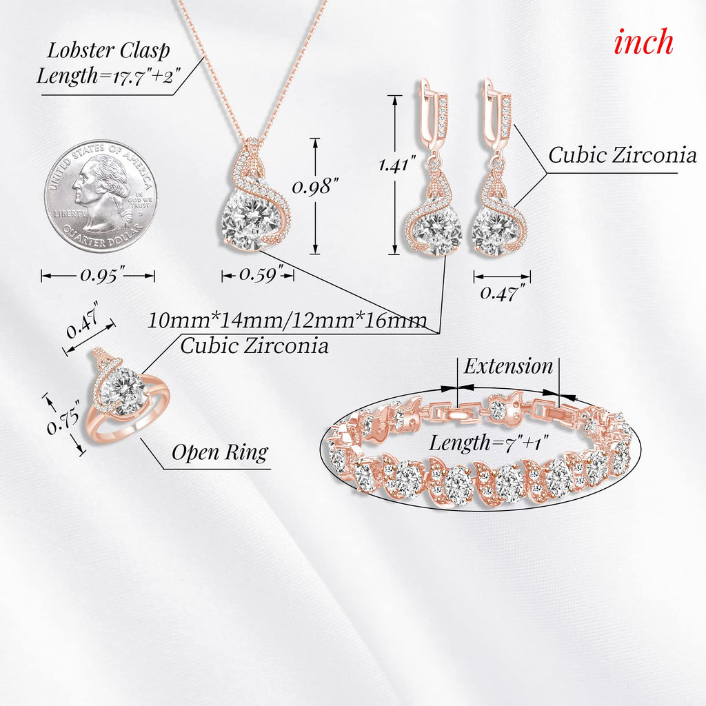 GZWHD Jewelry Set for Women Water Drop Cubic Zirconia Artificial Crystal Earrings Pendant Necklace Open Ring Tennis Bracelet Wedding Anniversary Birthday Engagement Gift for Bridesmaid Wife Girlfriend Friend