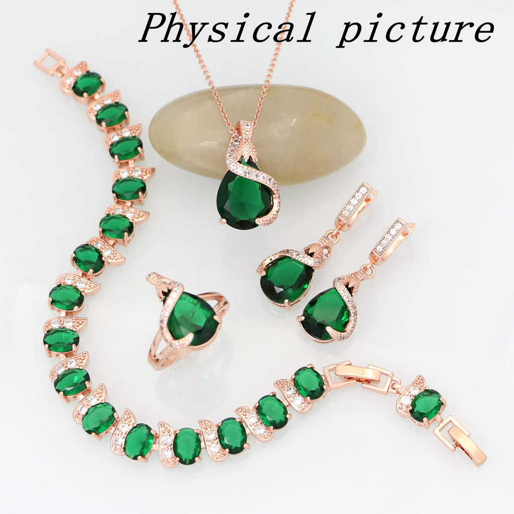 GZWHD Jewelry Set for Women Water Drop Cubic Zirconia Artificial Crystal Earrings Pendant Necklace Open Ring Tennis Bracelet Wedding Anniversary Birthday Engagement Gift for Bridesmaid Wife Girlfriend Friend