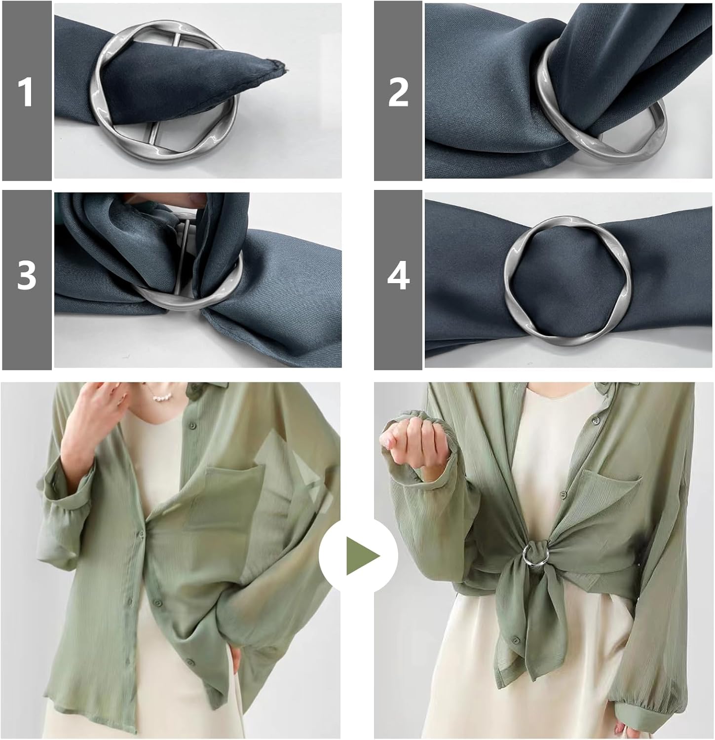 5 Pcs Scarf Ring and Slides T Shirt Tie Clips for Women Clothing Tops Side Waist Tightener Cincher Knot Holder