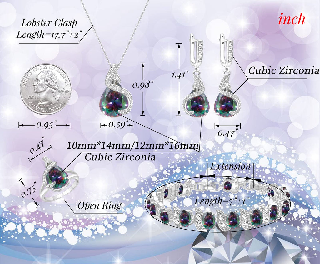 GZWHD Jewelry Set for Women Water Drop Cubic Zirconia Artificial Crystal Earrings Pendant Necklace Open Ring Tennis Bracelet Wedding Anniversary Birthday Engagement Gift for Bridesmaid Wife Girlfriend Friend