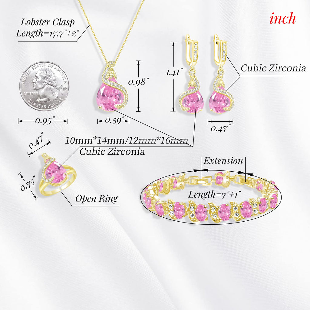 GZWHD Jewelry Set for Women Water Drop Cubic Zirconia Artificial Crystal Earrings Pendant Necklace Open Ring Tennis Bracelet Wedding Anniversary Birthday Engagement Gift for Bridesmaid Wife Girlfriend Friend
