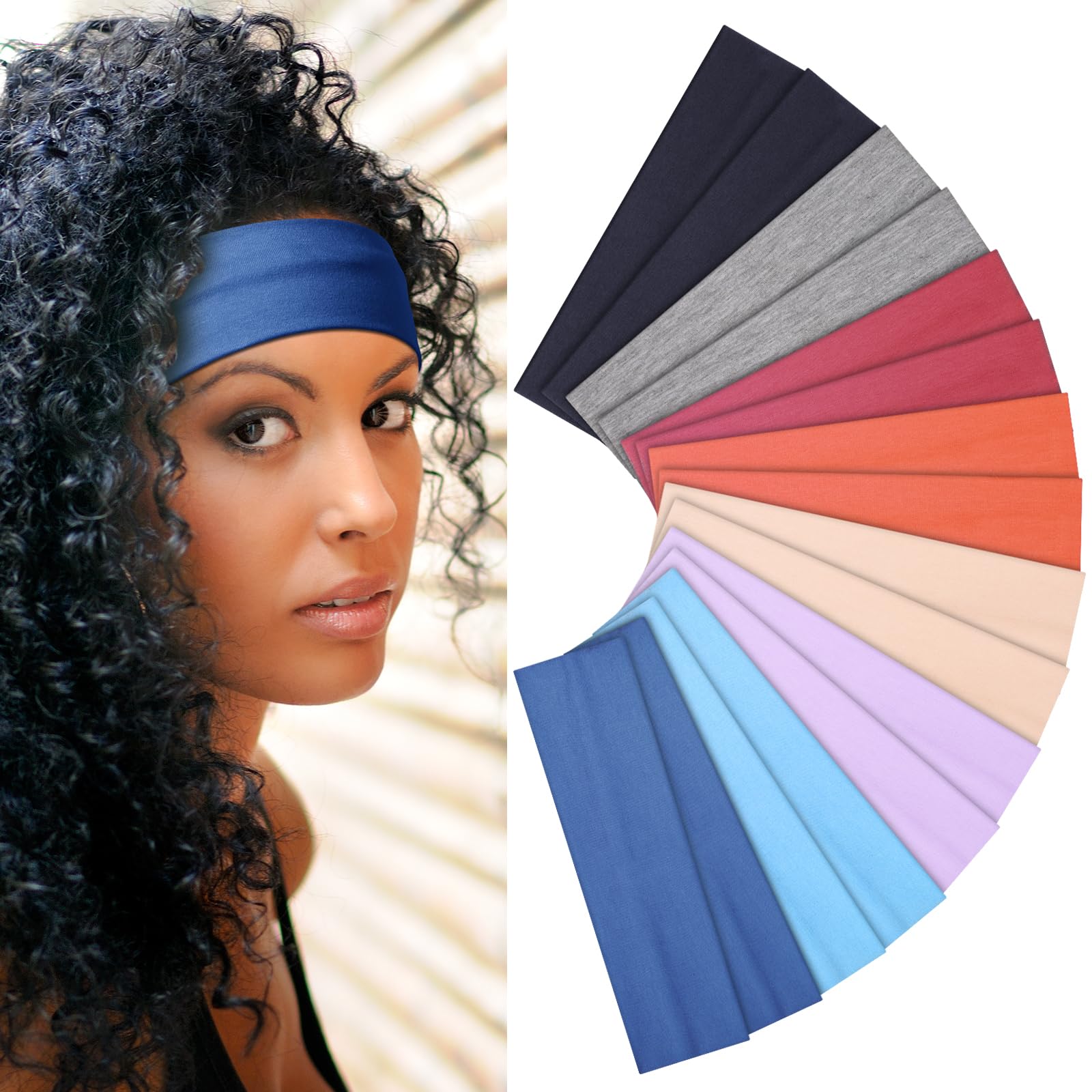 Headbands for Women – 16Pcs Cotton Cloth Headbands for Women's Hair Accessories, Non-Slip Sports Headband Bands & Hair Ties, Soft Fabric for Yoga, Running, Workout