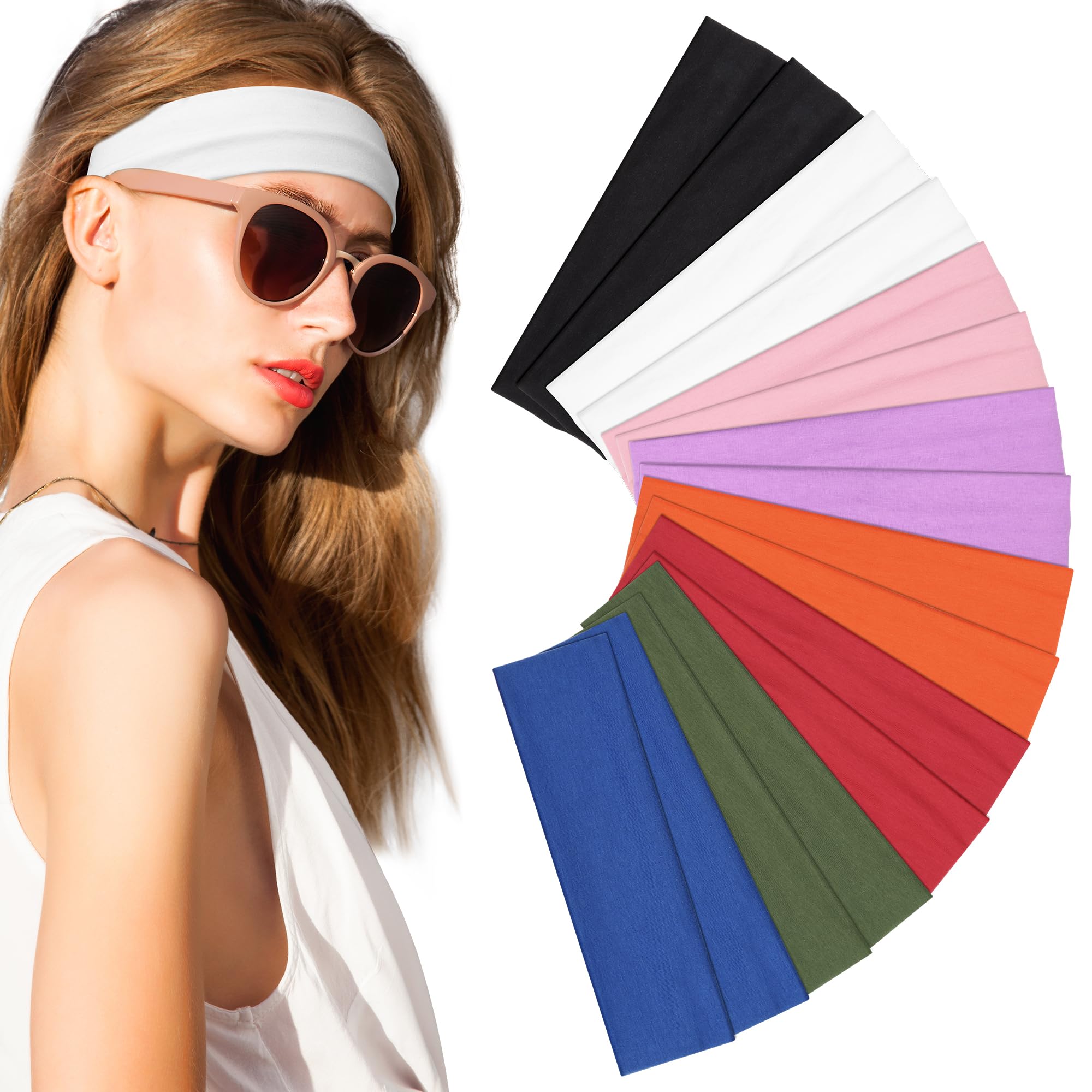 Headbands for Women – 16Pcs Cotton Cloth Headbands for Women's Hair Accessories, Non-Slip Sports Headband Bands & Hair Ties, Soft Fabric for Yoga, Running, Workout