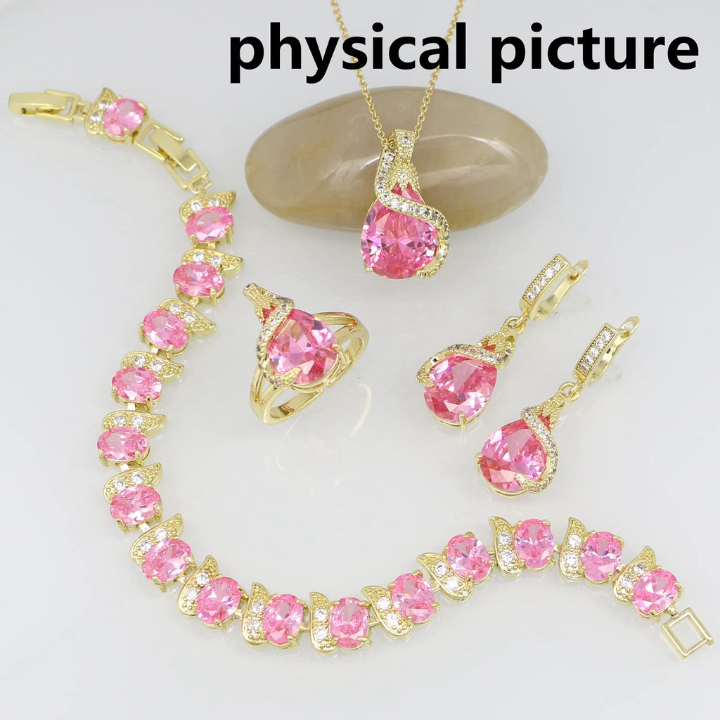 GZWHD Jewelry Set for Women Water Drop Cubic Zirconia Artificial Crystal Earrings Pendant Necklace Open Ring Tennis Bracelet Wedding Anniversary Birthday Engagement Gift for Bridesmaid Wife Girlfriend Friend