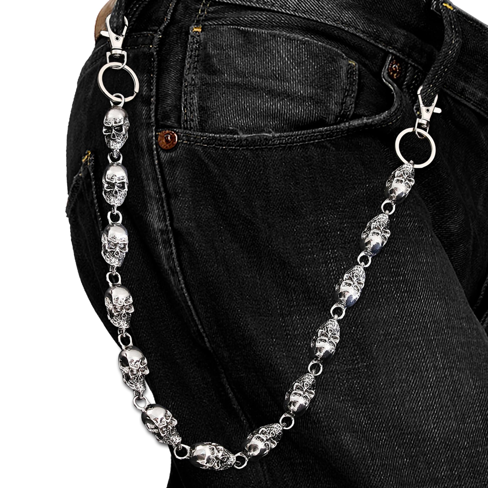 Pants Chain for Men Women,Biker Skull Chain Wallet,Long Cool EMO Punk Trousers Pocket Belt Key Chains for Hip Hop Rock Jean Gothic