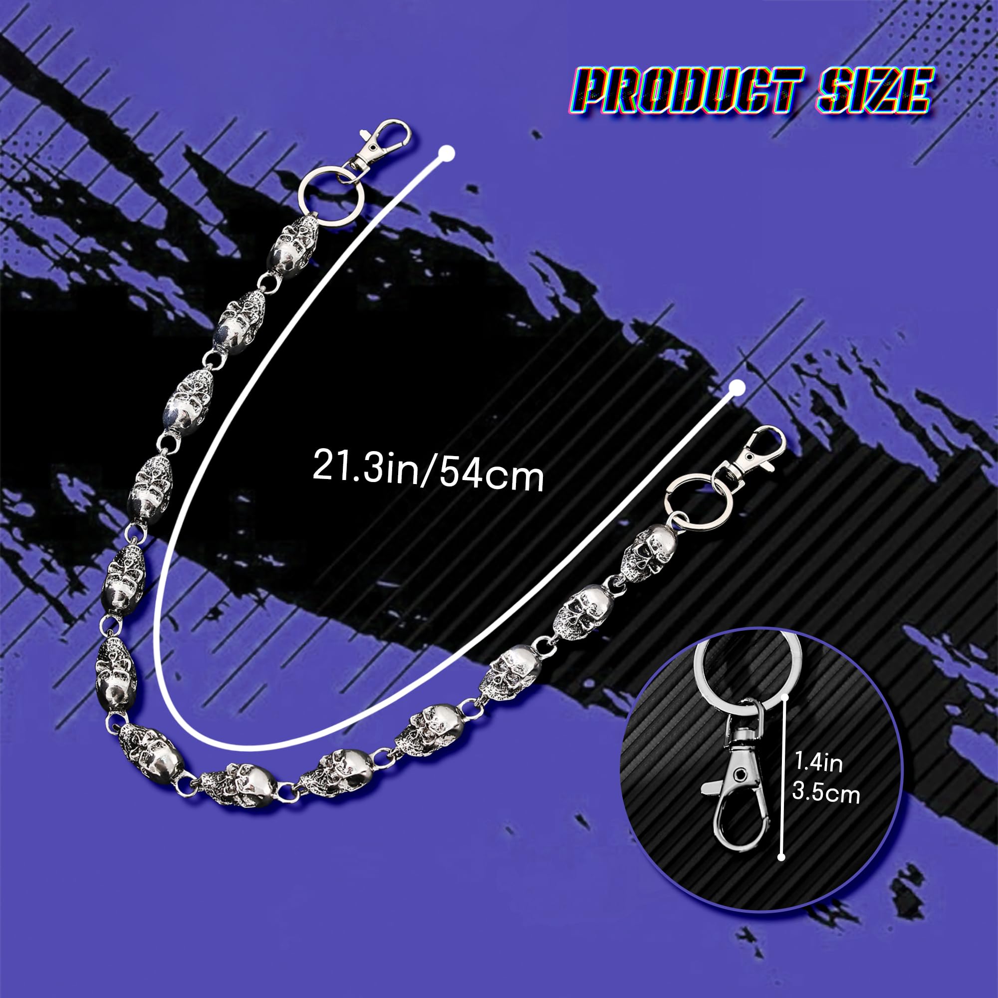 Pants Chain for Men Women,Biker Skull Chain Wallet,Long Cool EMO Punk Trousers Pocket Belt Key Chains for Hip Hop Rock Jean Gothic
