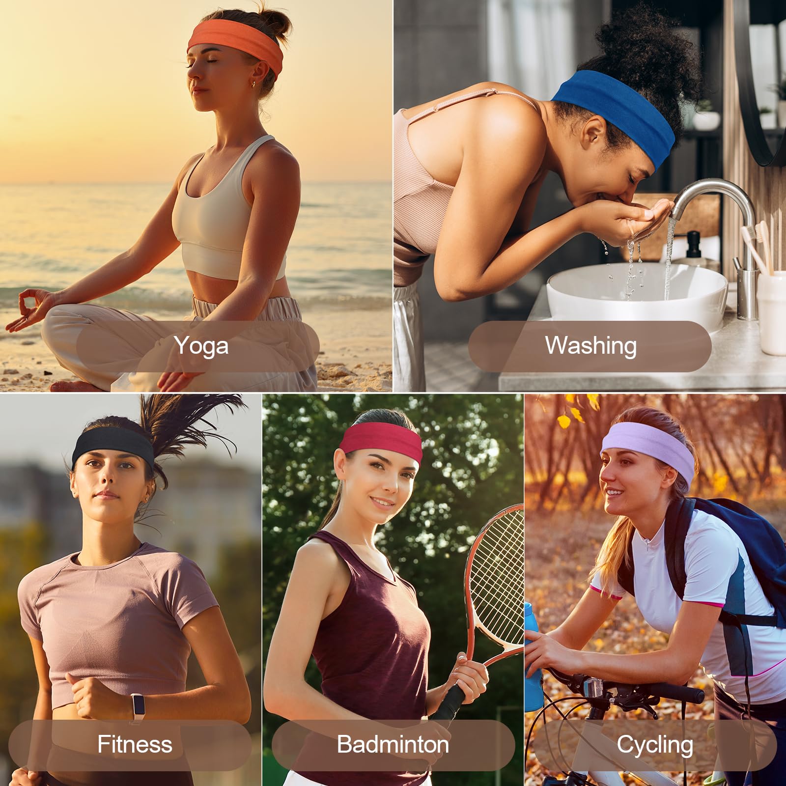 Headbands for Women – 16Pcs Cotton Cloth Headbands for Women's Hair Accessories, Non-Slip Sports Headband Bands & Hair Ties, Soft Fabric for Yoga, Running, Workout
