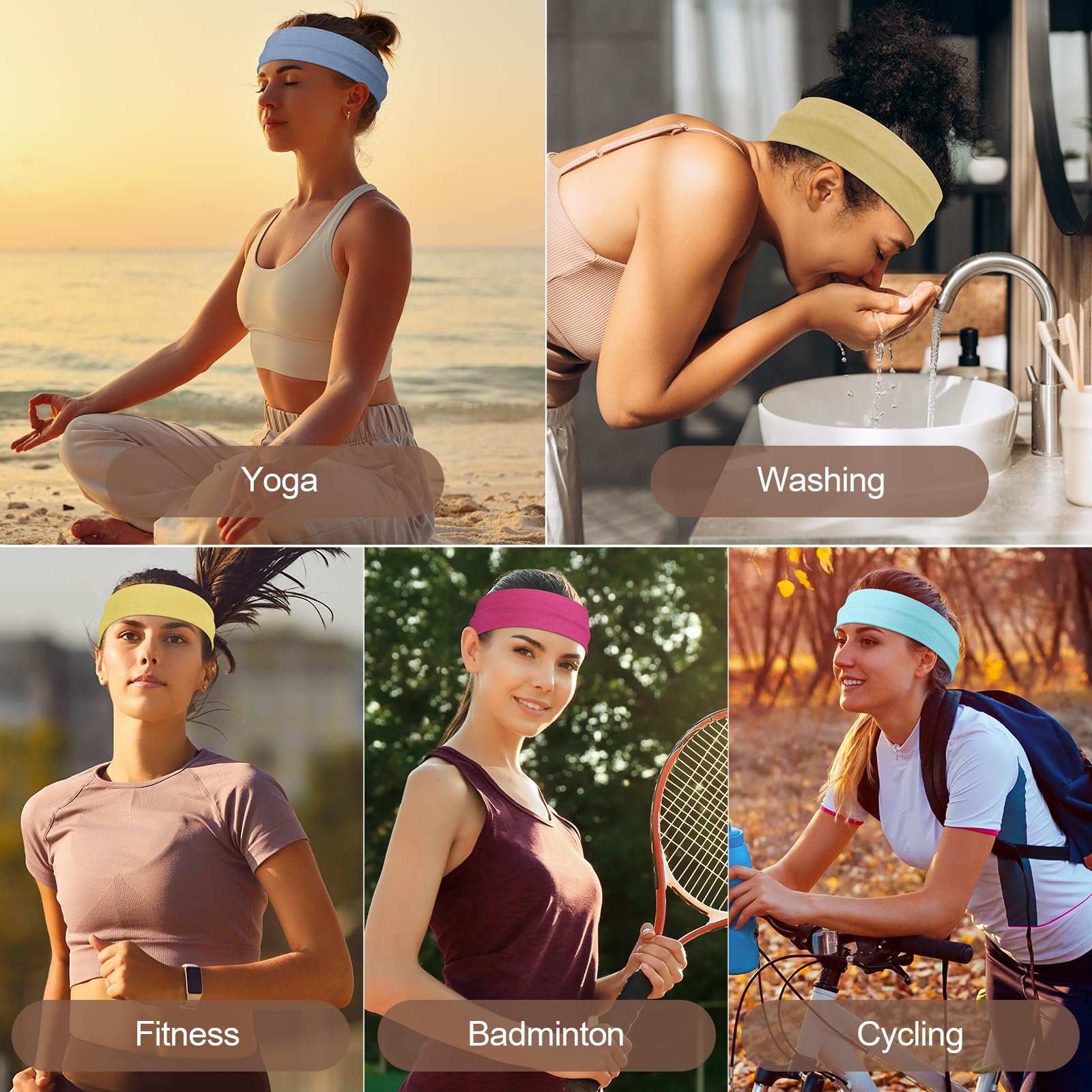 Headbands for Women – 16Pcs Cotton Cloth Headbands for Women's Hair Accessories, Non-Slip Sports Headband Bands & Hair Ties, Soft Fabric for Yoga, Running, Workout