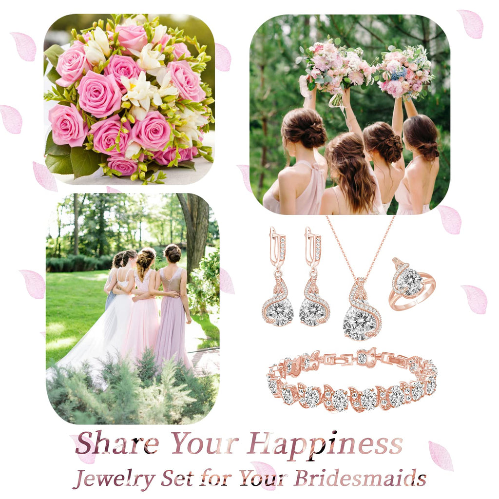 GZWHD Jewelry Set for Women Water Drop Cubic Zirconia Artificial Crystal Earrings Pendant Necklace Open Ring Tennis Bracelet Wedding Anniversary Birthday Engagement Gift for Bridesmaid Wife Girlfriend Friend