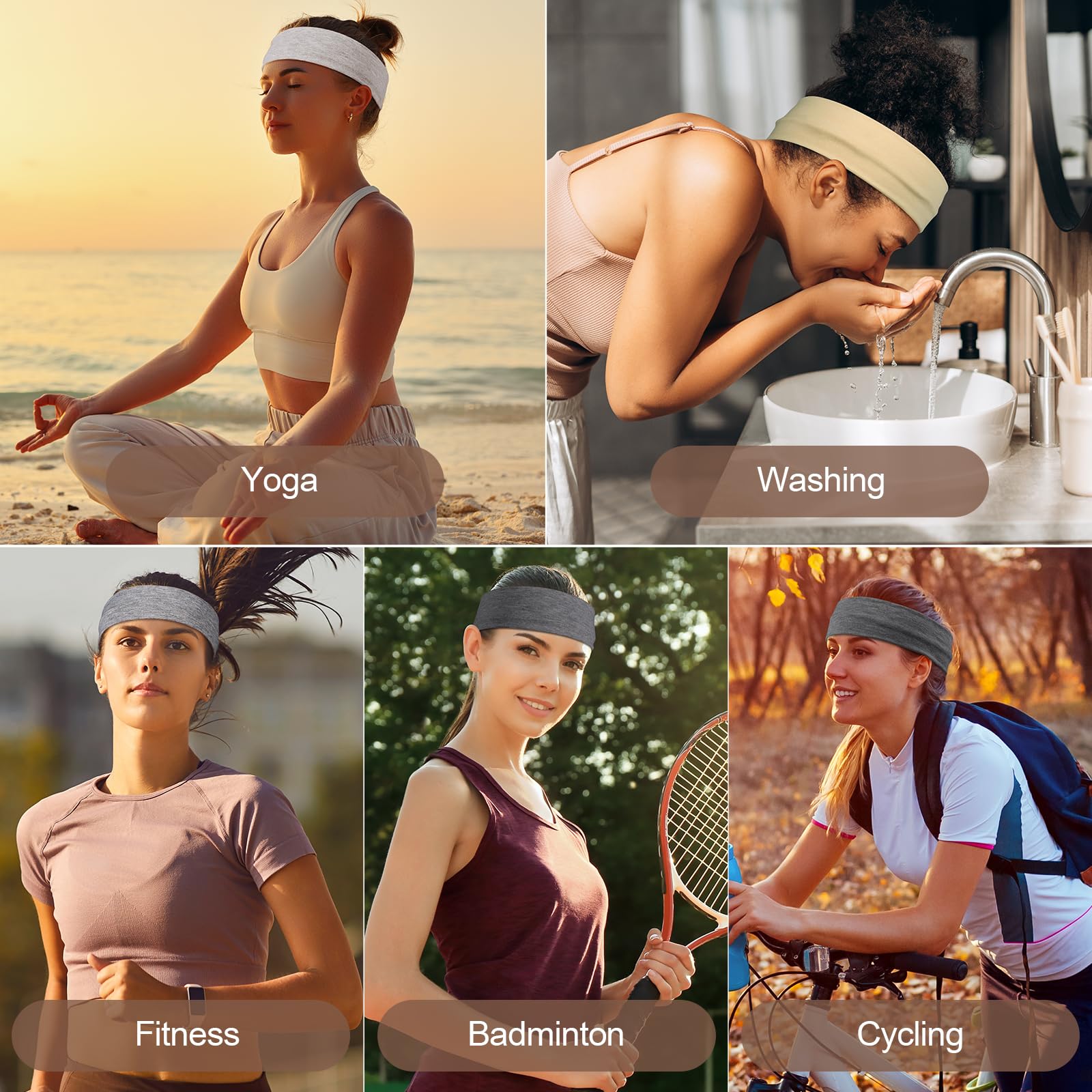 Headbands for Women – 16Pcs Cotton Cloth Headbands for Women's Hair Accessories, Non-Slip Sports Headband Bands & Hair Ties, Soft Fabric for Yoga, Running, Workout