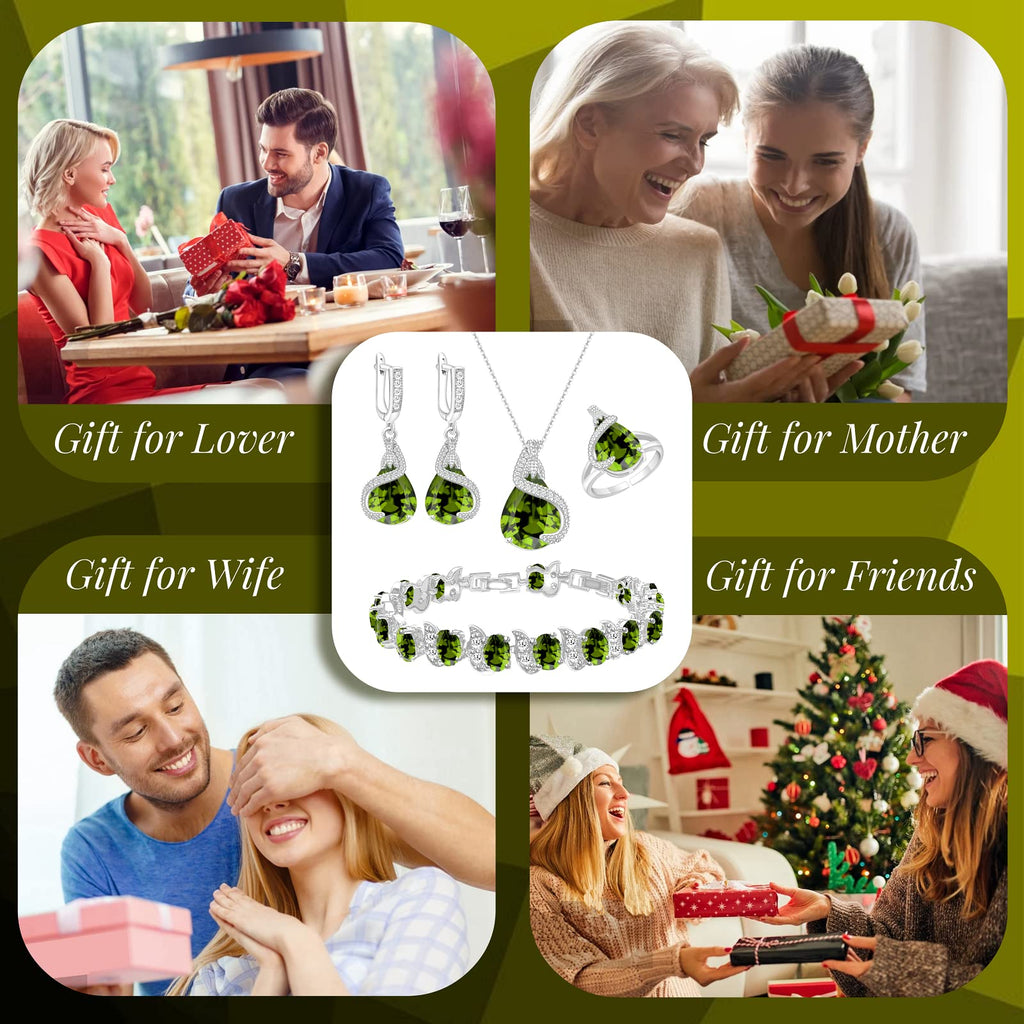 GZWHD Jewelry Set for Women Water Drop Cubic Zirconia Artificial Crystal Earrings Pendant Necklace Open Ring Tennis Bracelet Wedding Anniversary Birthday Engagement Gift for Bridesmaid Wife Girlfriend Friend