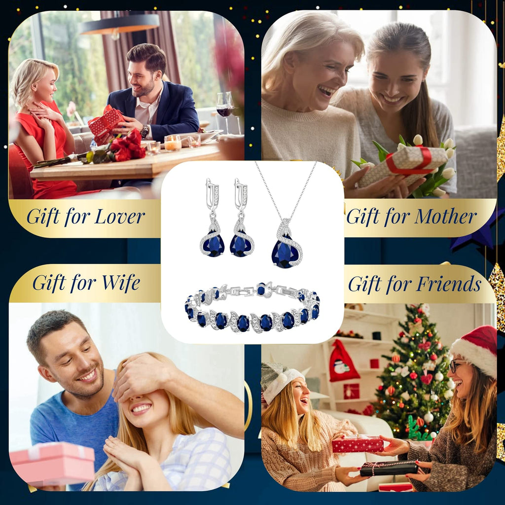 GZWHD Jewelry Set for Women Water Drop Cubic Zirconia Artificial Crystal Earrings Pendant Necklace Open Ring Tennis Bracelet Wedding Anniversary Birthday Engagement Gift for Bridesmaid Wife Girlfriend Friend