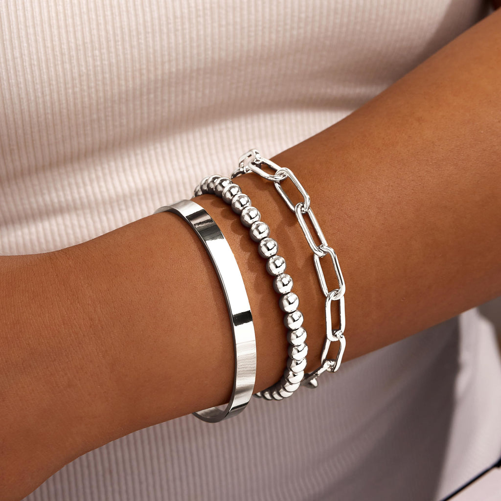 Gold Bracelets for Women Non Tarnish, 14K Gold Plated Chunky Cuff Bracelet Gold Bangles Bracelet for Women Trendy Tie Knot Cuban Rope Paperclip Beaded Bracelet Stack Jewelry Gifts