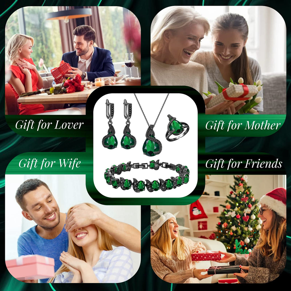 GZWHD Jewelry Set for Women Water Drop Cubic Zirconia Artificial Crystal Earrings Pendant Necklace Open Ring Tennis Bracelet Wedding Anniversary Birthday Engagement Gift for Bridesmaid Wife Girlfriend Friend