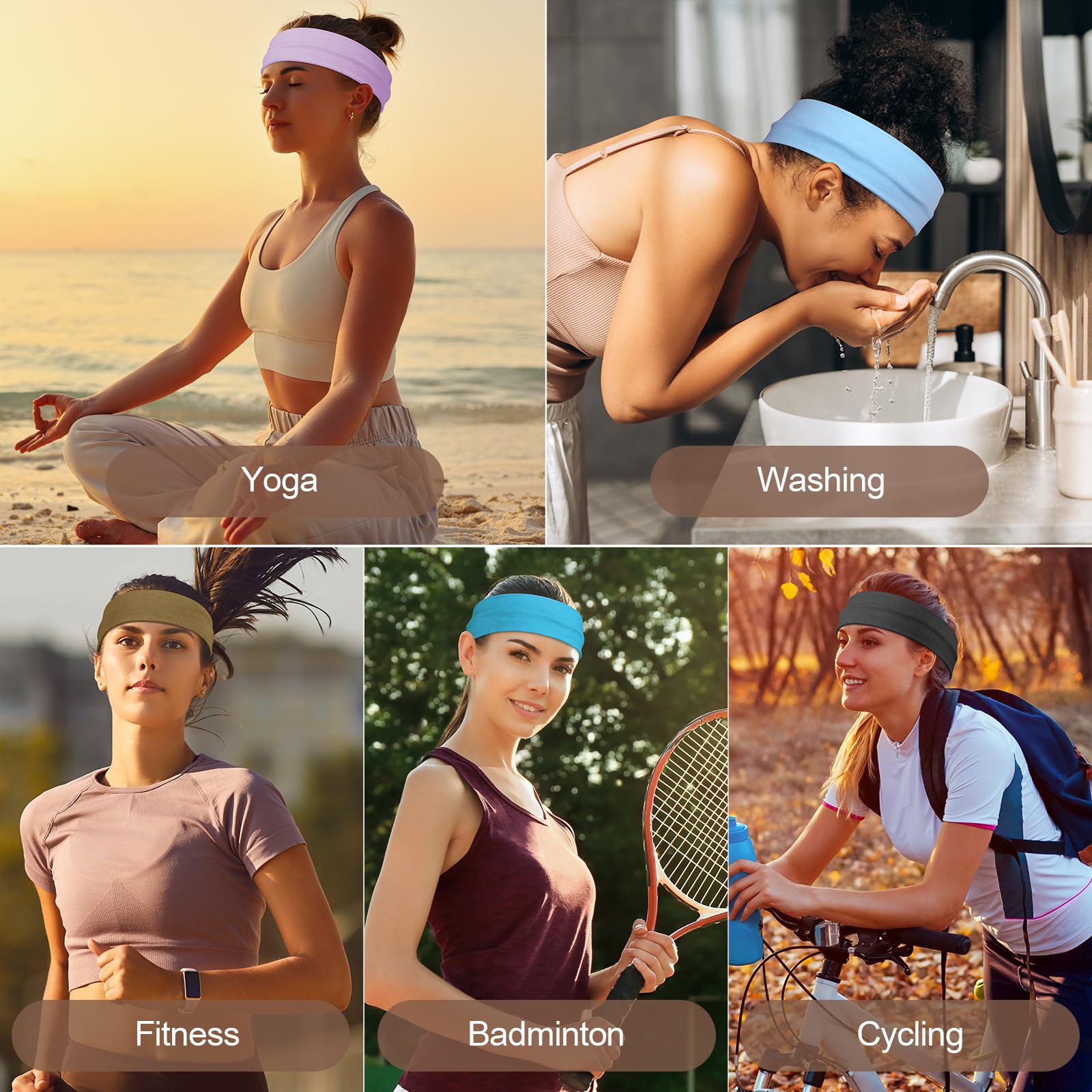Headbands for Women – 16Pcs Cotton Cloth Headbands for Women's Hair Accessories, Non-Slip Sports Headband Bands & Hair Ties, Soft Fabric for Yoga, Running, Workout