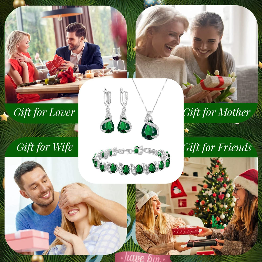 GZWHD Jewelry Set for Women Water Drop Cubic Zirconia Artificial Crystal Earrings Pendant Necklace Open Ring Tennis Bracelet Wedding Anniversary Birthday Engagement Gift for Bridesmaid Wife Girlfriend Friend