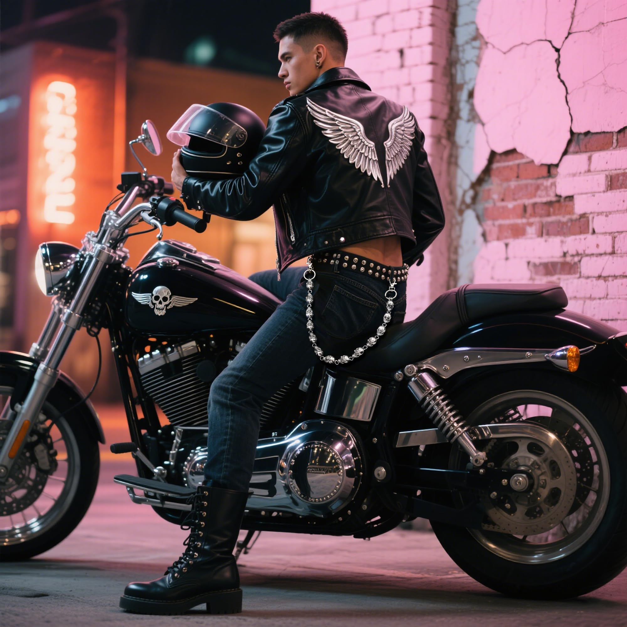 Pants Chain for Men Women,Biker Skull Chain Wallet,Long Cool EMO Punk Trousers Pocket Belt Key Chains for Hip Hop Rock Jean Gothic
