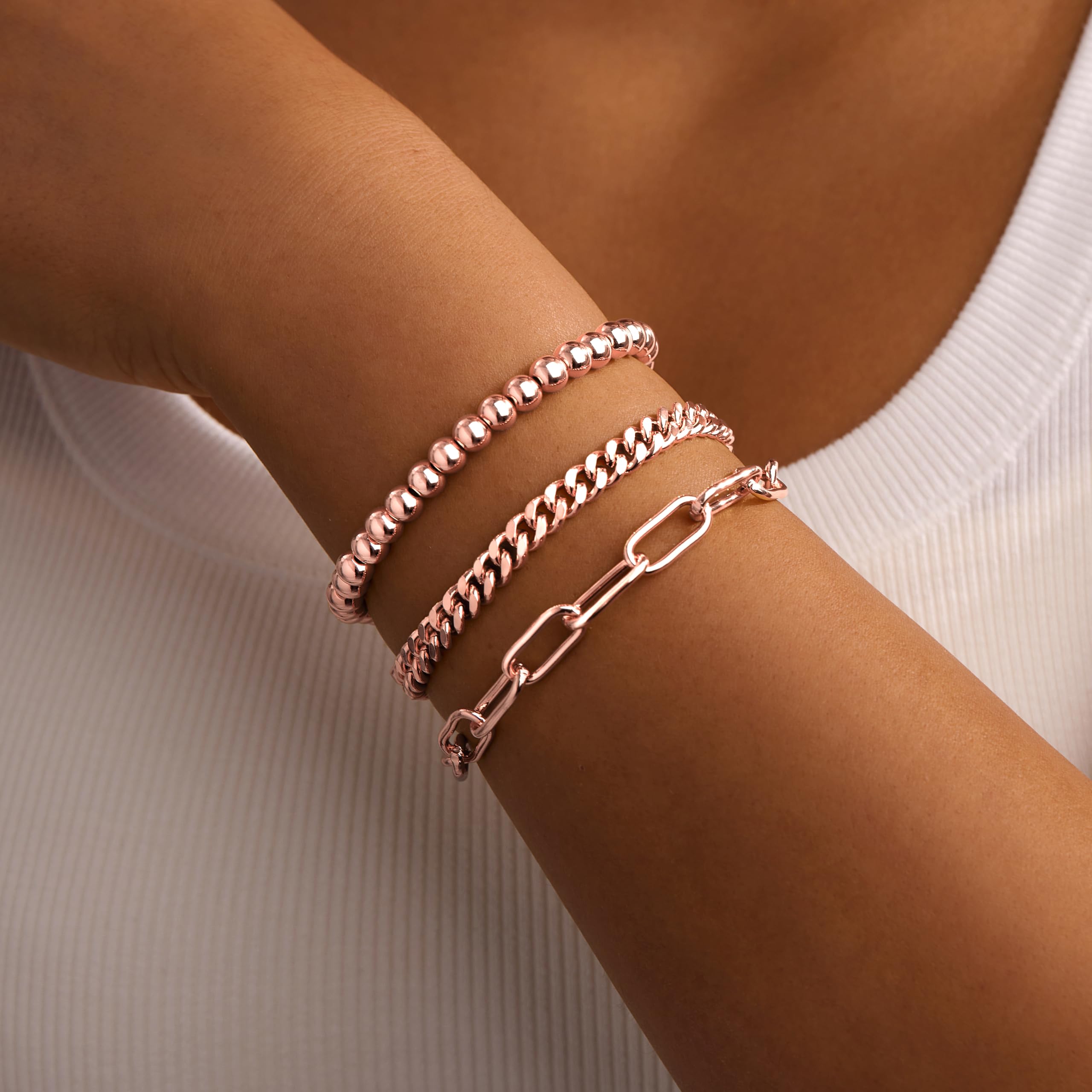 Gold Bracelets for Women Non Tarnish, 14K Gold Plated Chunky Cuff Bracelet Gold Bangles Bracelet for Women Trendy Tie Knot Cuban Rope Paperclip Beaded Bracelet Stack Jewelry Gifts