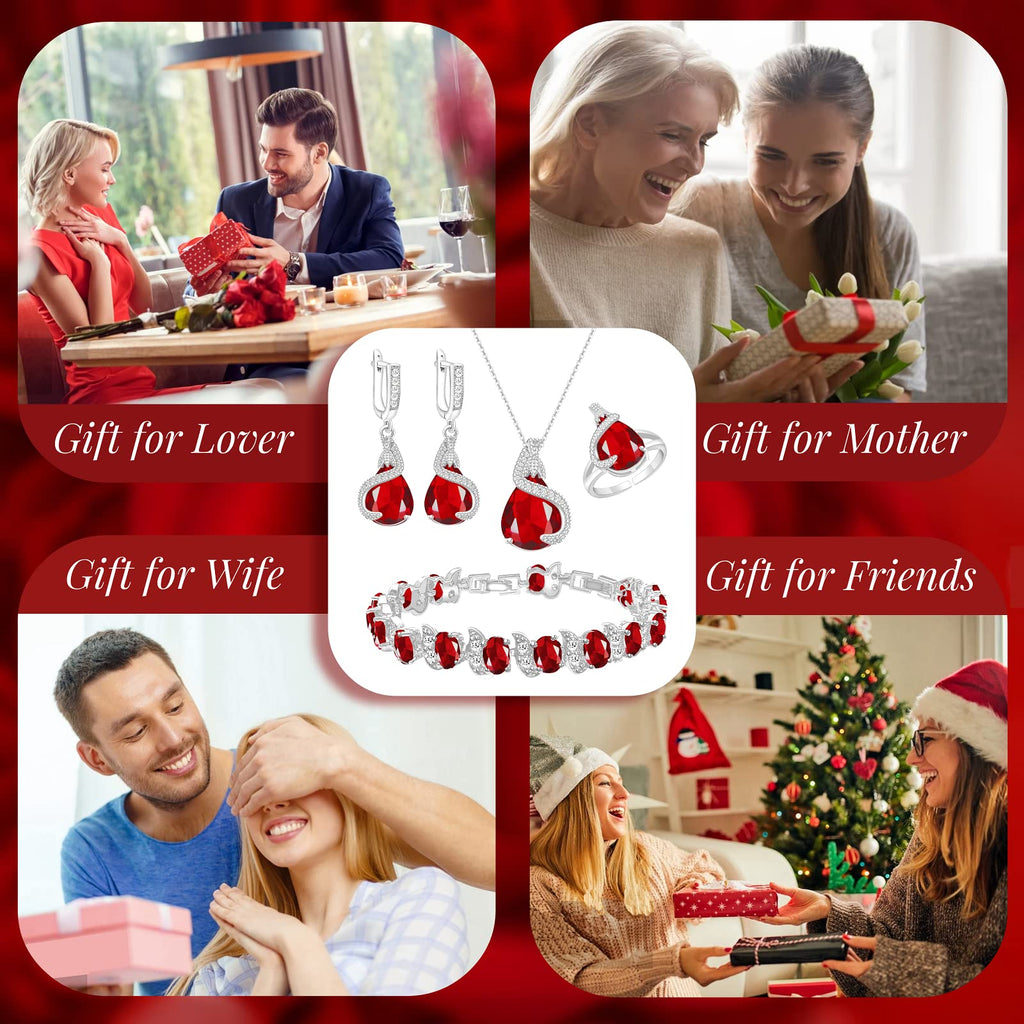 GZWHD Jewelry Set for Women Water Drop Cubic Zirconia Artificial Crystal Earrings Pendant Necklace Open Ring Tennis Bracelet Wedding Anniversary Birthday Engagement Gift for Bridesmaid Wife Girlfriend Friend