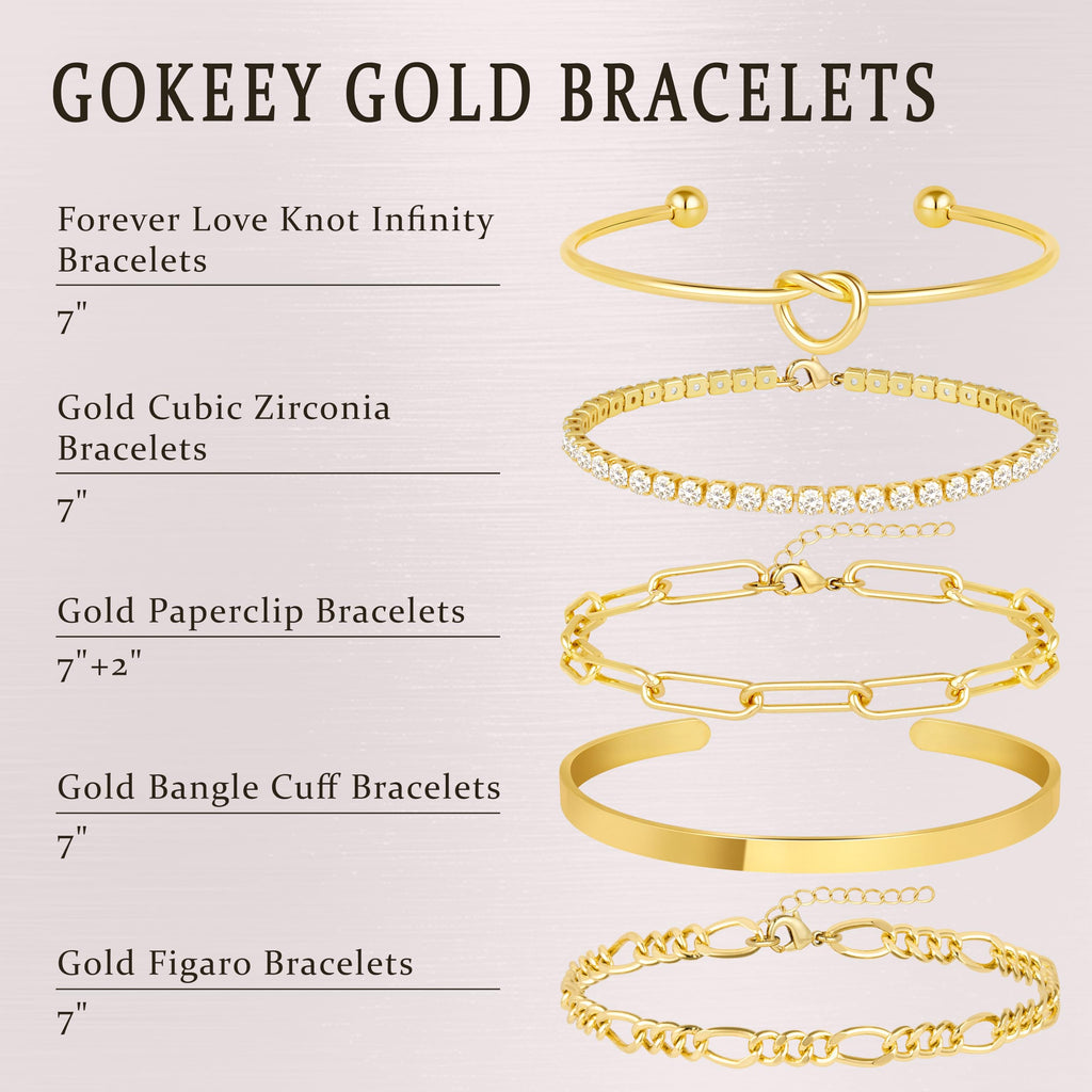 Gold Bracelets for Women Non Tarnish, 14K Gold Plated Chunky Cuff Bracelet Gold Bangles Bracelet for Women Trendy Tie Knot Cuban Rope Paperclip Beaded Bracelet Stack Jewelry Gifts